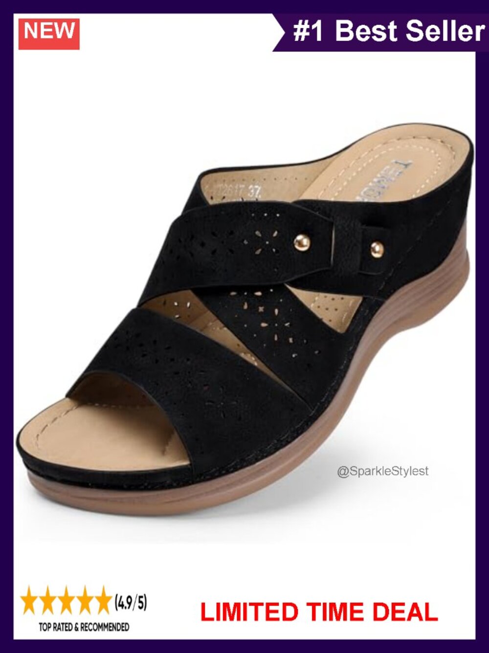 TEMOFON Women's Comfort Wedge Sandals Slip-On Arch Support Summer Casual